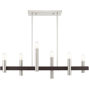 HomeRoots Six Light Dimmable Chandelier - Modern Cylindrical Design with Steel Shades for Elegant Spaces 687482