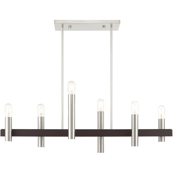 HomeRoots Six Light Dimmable Chandelier - Modern Cylindrical Design with Steel Shades for Elegant Spaces 687482