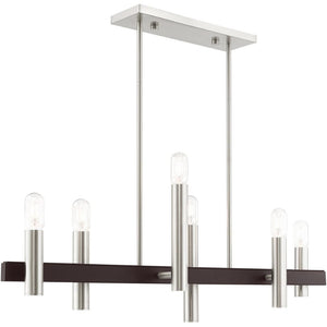 HomeRoots Six Light Dimmable Chandelier - Modern Cylindrical Design with Steel Shades for Elegant Spaces 687482