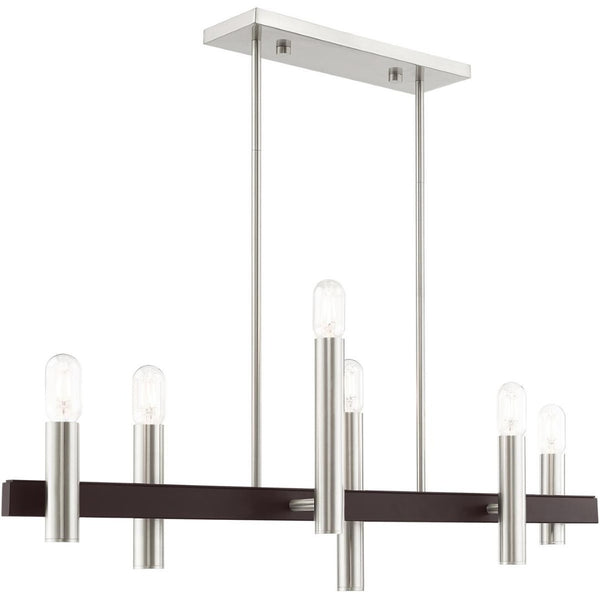 HomeRoots Six Light Dimmable Chandelier - Modern Cylindrical Design with Steel Shades for Elegant Spaces 687482