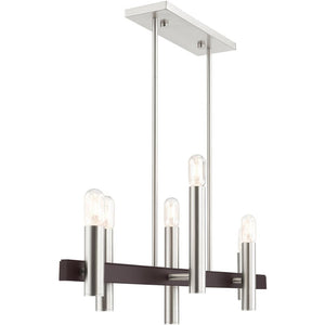 HomeRoots Six Light Dimmable Chandelier - Modern Cylindrical Design with Steel Shades for Elegant Spaces 687482