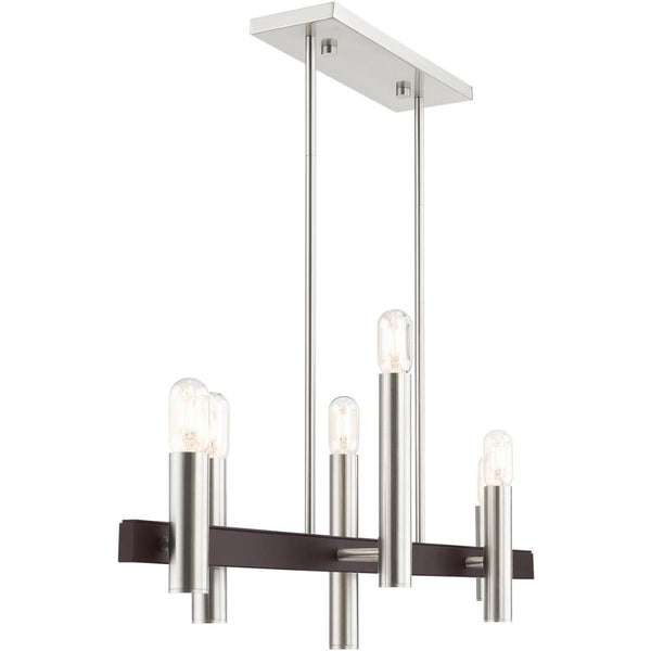 HomeRoots Six Light Dimmable Chandelier - Modern Cylindrical Design with Steel Shades for Elegant Spaces 687482