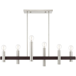 HomeRoots Six Light Dimmable Chandelier - Modern Cylindrical Design with Steel Shades for Elegant Spaces 687482