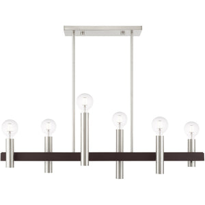 HomeRoots Six Light Dimmable Chandelier - Modern Cylindrical Design with Steel Shades for Elegant Spaces 687482