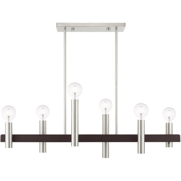 HomeRoots Six Light Dimmable Chandelier - Modern Cylindrical Design with Steel Shades for Elegant Spaces 687482