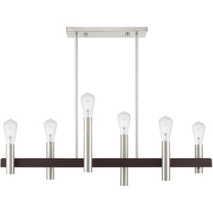 HomeRoots Six Light Dimmable Chandelier - Modern Cylindrical Design with Steel Shades for Elegant Spaces 687482