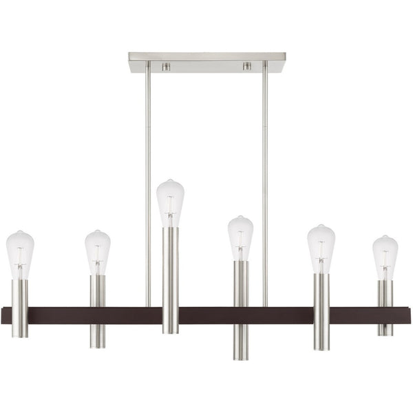 HomeRoots Six Light Dimmable Chandelier - Modern Cylindrical Design with Steel Shades for Elegant Spaces 687482