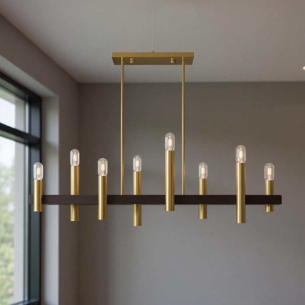 HomeRoots Eight Light Dimmable Chandelier - Elegant Cylindrical Shades for Modern Style & Adjustable Ambiance 687483