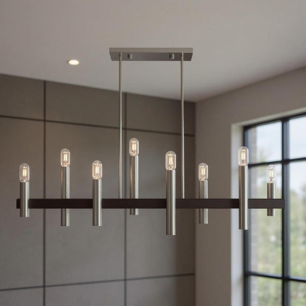 HomeRoots Eight Light Dimmable Chandelier – Modern Cylinder Design for Versatile Illumination in Any Space 687484