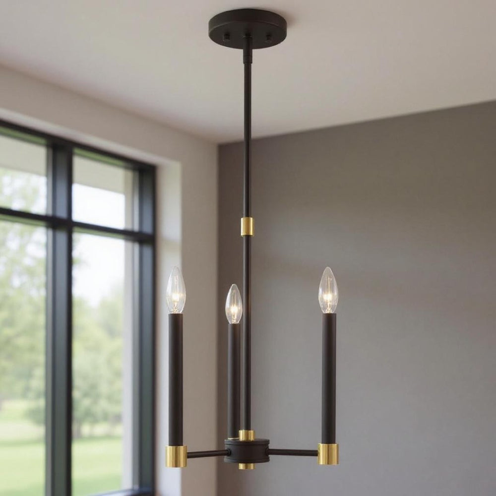 HomeRoots Three Light Dimmable Chandelier - Modern Steel Design with Cylindrical Shades for Stylish Spaces 687485