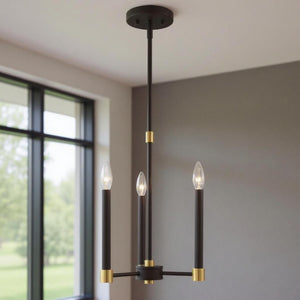 HomeRoots Three Light Dimmable Chandelier - Modern Steel Design with Cylindrical Shades for Stylish Spaces 687485