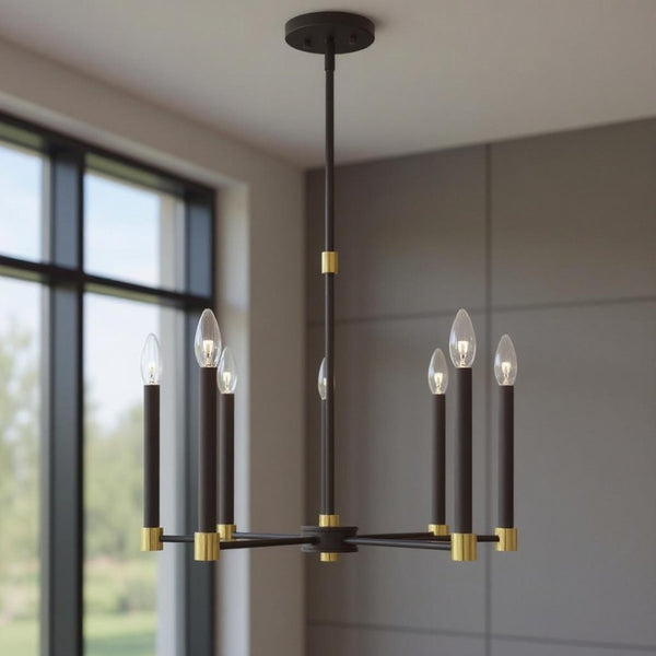 HomeRoots Five Light Dimmable Chandelier - Modern Cylinder Shades for Stylish Illumination in Any Room 687487