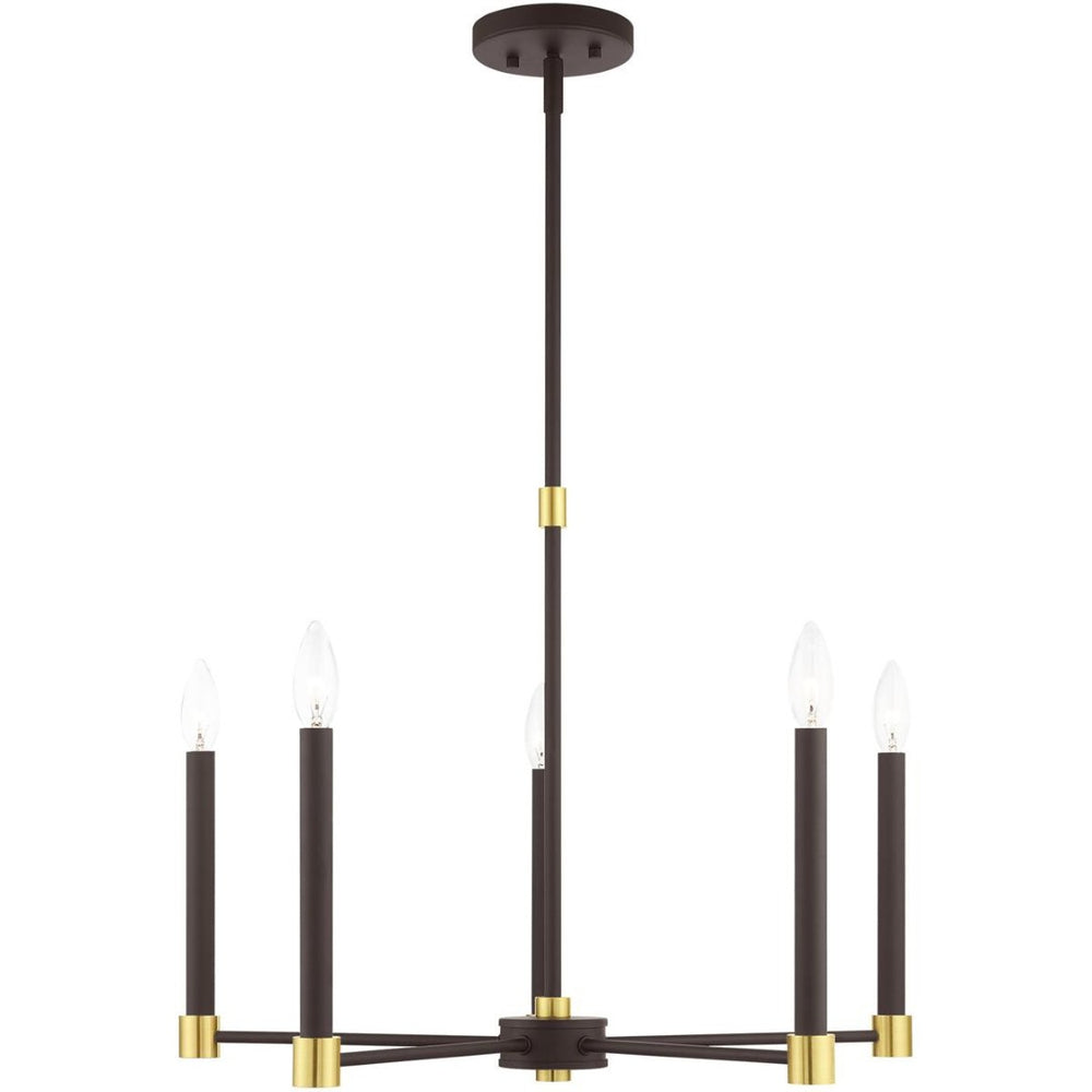 HomeRoots Five Light Dimmable Chandelier - Modern Cylinder Shades for Stylish Illumination in Any Room 687487