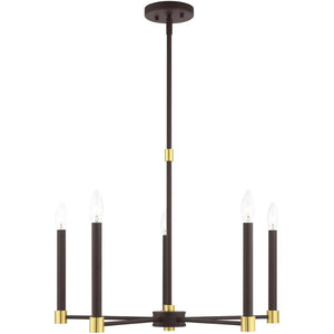 HomeRoots Five Light Dimmable Chandelier - Modern Cylinder Shades for Stylish Illumination in Any Room 687487