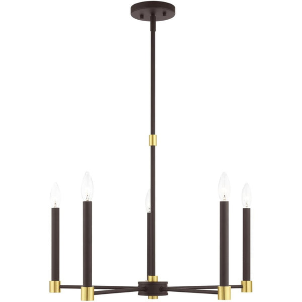 HomeRoots Five Light Dimmable Chandelier - Modern Cylinder Shades for Stylish Illumination in Any Room 687487