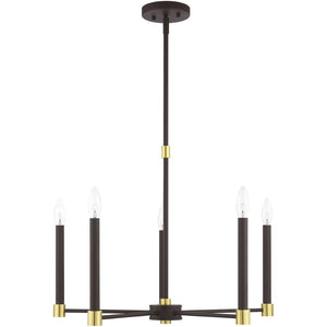 HomeRoots Five Light Dimmable Chandelier - Modern Cylinder Shades for Stylish Illumination in Any Room 687487