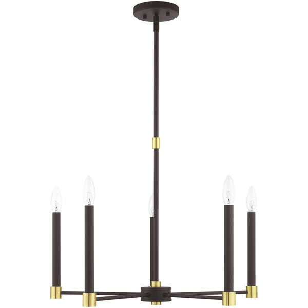 HomeRoots Five Light Dimmable Chandelier - Modern Cylinder Shades for Stylish Illumination in Any Room 687487