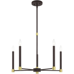 HomeRoots Five Light Dimmable Chandelier - Modern Cylinder Shades for Stylish Illumination in Any Room 687487