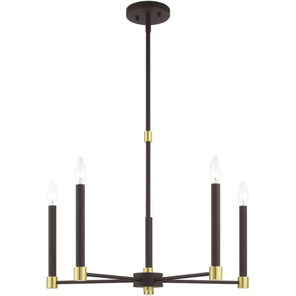 HomeRoots Five Light Dimmable Chandelier - Modern Cylinder Shades for Stylish Illumination in Any Room 687487