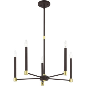 HomeRoots Five Light Dimmable Chandelier - Modern Cylinder Shades for Stylish Illumination in Any Room 687487