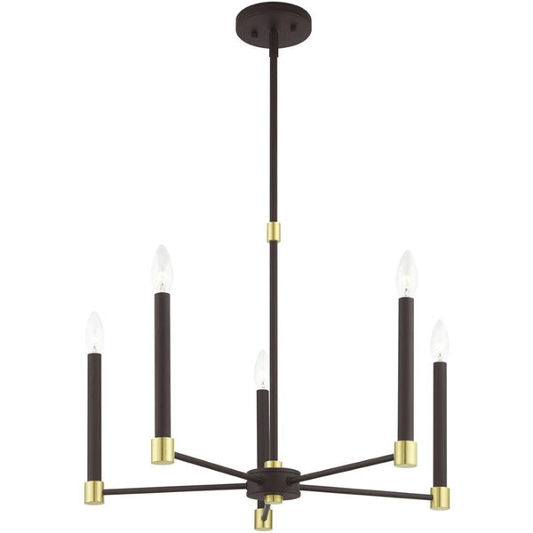 HomeRoots Five Light Dimmable Chandelier - Modern Cylinder Shades for Stylish Illumination in Any Room 687487