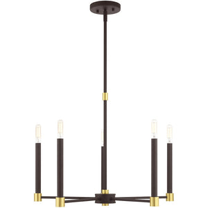 HomeRoots Five Light Dimmable Chandelier - Modern Cylinder Shades for Stylish Illumination in Any Room 687487