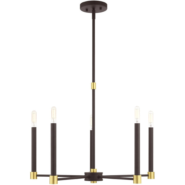 HomeRoots Five Light Dimmable Chandelier - Modern Cylinder Shades for Stylish Illumination in Any Room 687487