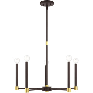 HomeRoots Five Light Dimmable Chandelier - Modern Cylinder Shades for Stylish Illumination in Any Room 687487