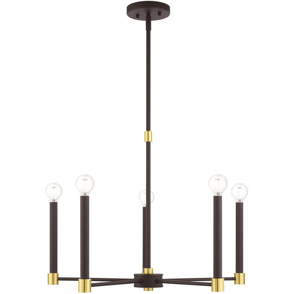 HomeRoots Five Light Dimmable Chandelier - Modern Cylinder Shades for Stylish Illumination in Any Room 687487