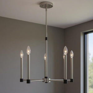 HomeRoots Five Light Dimmable Chandelier - Modern Cylindrical Shades for Elegant Ambiance in Any Space 687488