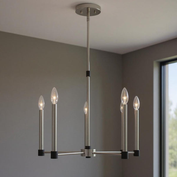HomeRoots Five Light Dimmable Chandelier - Modern Cylindrical Shades for Elegant Ambiance in Any Space 687488