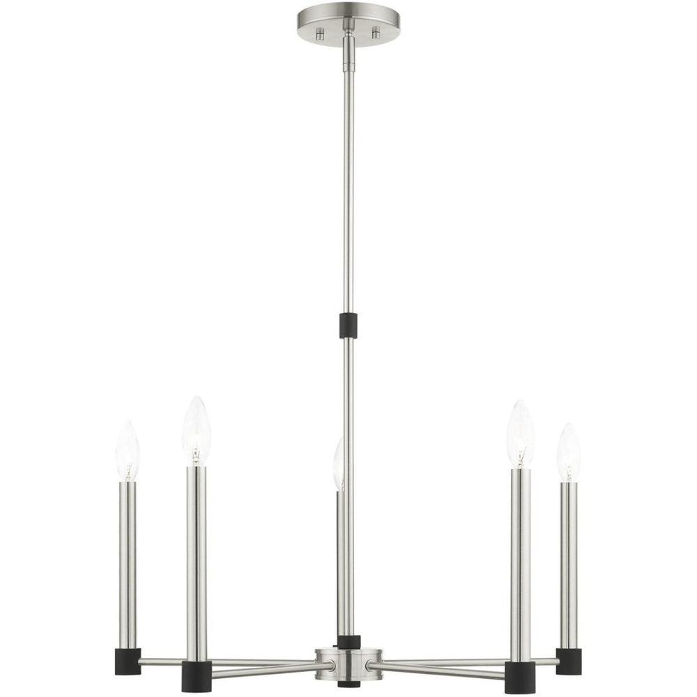 HomeRoots Five Light Dimmable Chandelier - Modern Cylindrical Shades for Elegant Ambiance in Any Space 687488
