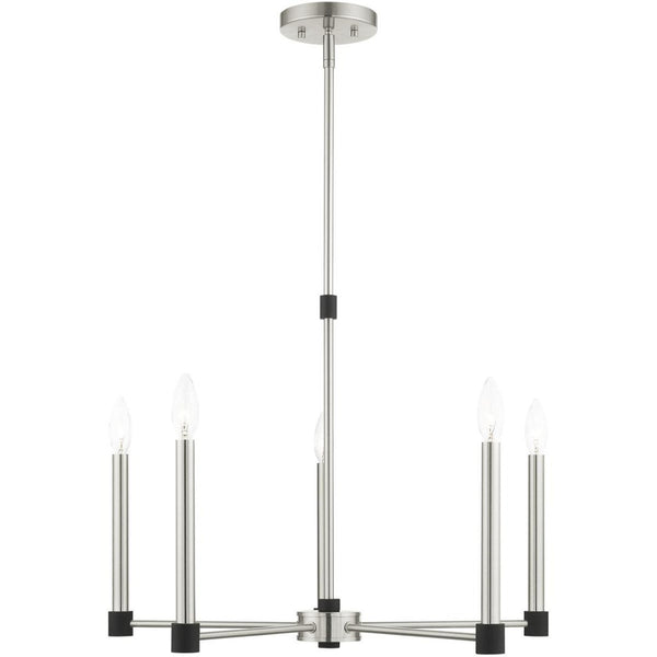 HomeRoots Five Light Dimmable Chandelier - Modern Cylindrical Shades for Elegant Ambiance in Any Space 687488