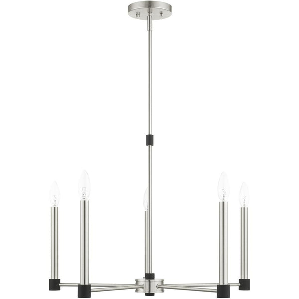 HomeRoots Five Light Dimmable Chandelier - Modern Cylindrical Shades for Elegant Ambiance in Any Space 687488