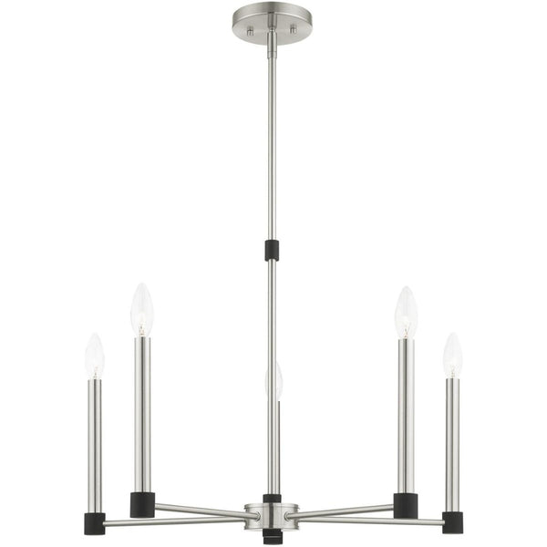 HomeRoots Five Light Dimmable Chandelier - Modern Cylindrical Shades for Elegant Ambiance in Any Space 687488