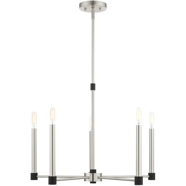 HomeRoots Five Light Dimmable Chandelier - Modern Cylindrical Shades for Elegant Ambiance in Any Space 687488