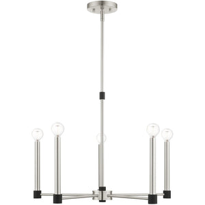 HomeRoots Five Light Dimmable Chandelier - Modern Cylindrical Shades for Elegant Ambiance in Any Space 687488