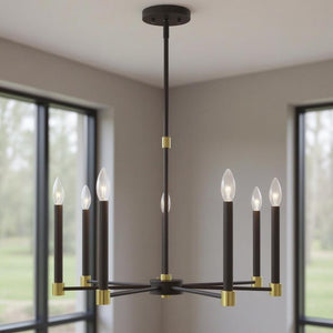 HomeRoots Seven Light Dimmable Chandelier – Modern Steel Shades for Stunning Illumination & Versatile Style 687489