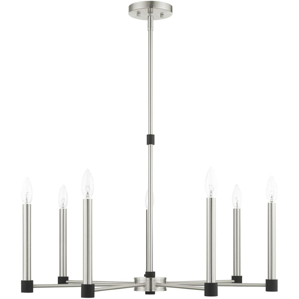 HomeRoots Seven Light Dimmable Chandelier - Modern Steel Shades for Versatile Illumination in Any Space 687490