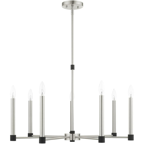HomeRoots Seven Light Dimmable Chandelier - Modern Steel Shades for Versatile Illumination in Any Space 687490