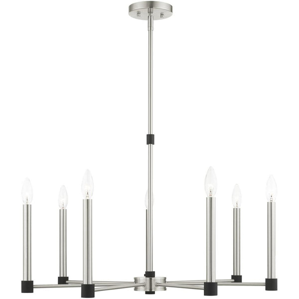 HomeRoots Seven Light Dimmable Chandelier - Modern Steel Shades for Versatile Illumination in Any Space 687490