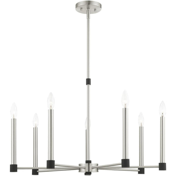 HomeRoots Seven Light Dimmable Chandelier - Modern Steel Shades for Versatile Illumination in Any Space 687490