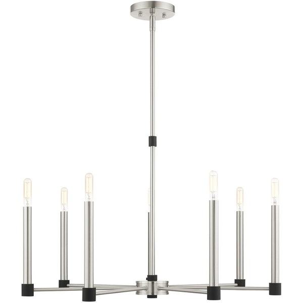 HomeRoots Seven Light Dimmable Chandelier - Modern Steel Shades for Versatile Illumination in Any Space 687490