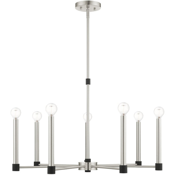 HomeRoots Seven Light Dimmable Chandelier - Modern Steel Shades for Versatile Illumination in Any Space 687490