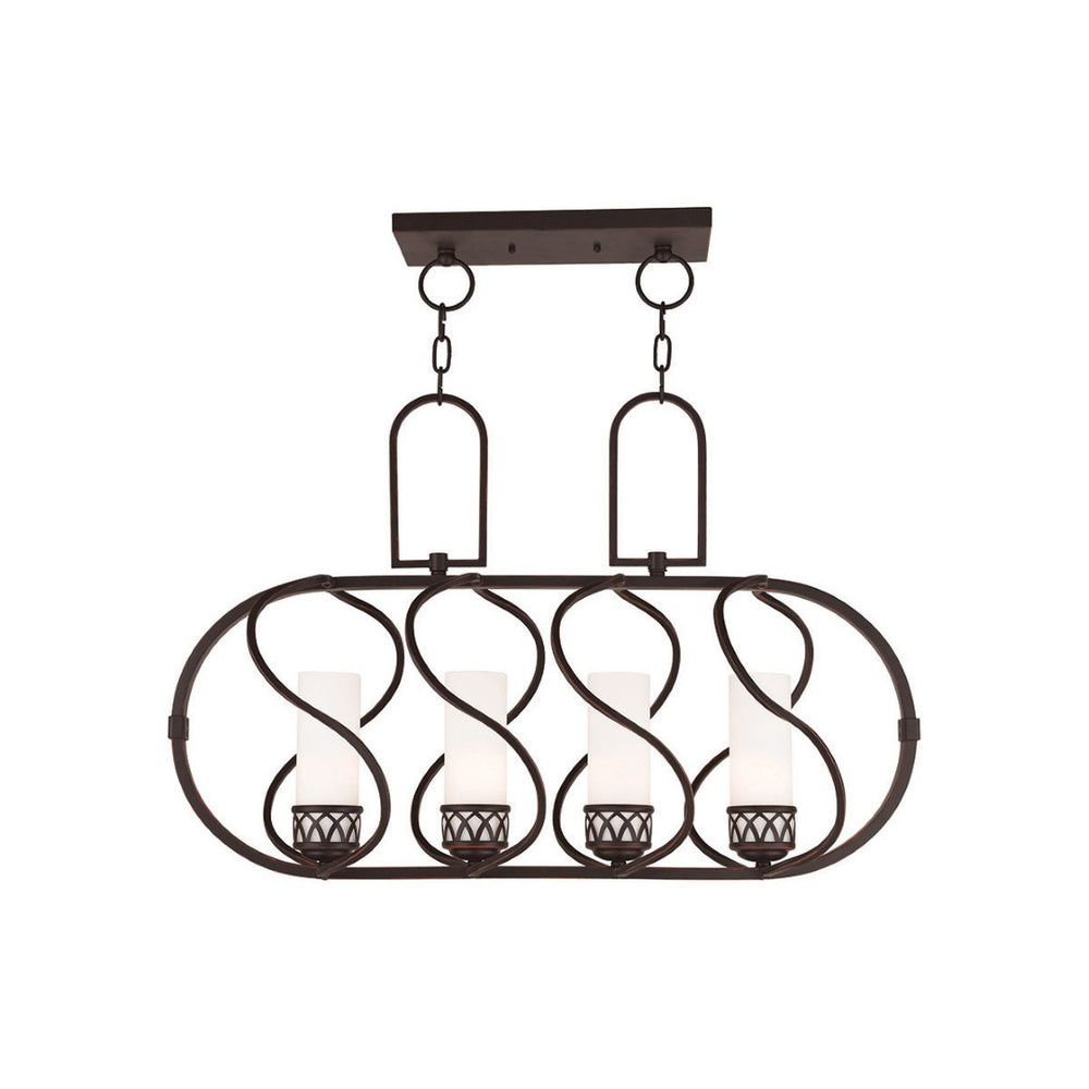 HomeRoots Bronze Four-Light Dimmable Chandelier with Opal Shades - Elegant Metal Fixture for Modern Spaces 687491