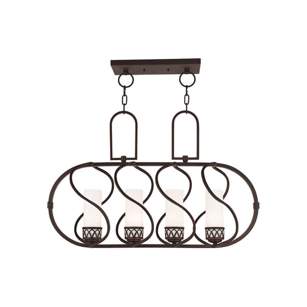 HomeRoots Bronze Four-Light Dimmable Chandelier with Opal Shades - Elegant Metal Fixture for Modern Spaces 687491