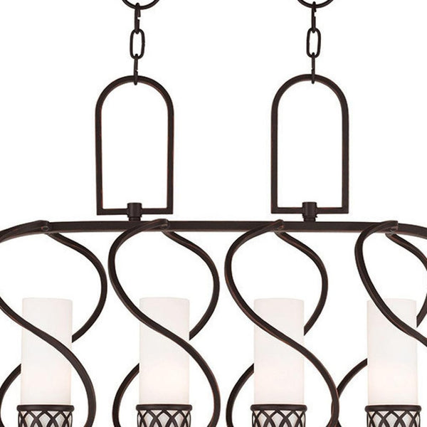 HomeRoots Bronze Four-Light Dimmable Chandelier with Opal Shades - Elegant Metal Fixture for Modern Spaces 687491