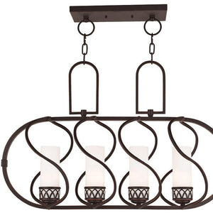HomeRoots Bronze Four-Light Dimmable Chandelier with Opal Shades - Elegant Metal Fixture for Modern Spaces 687491