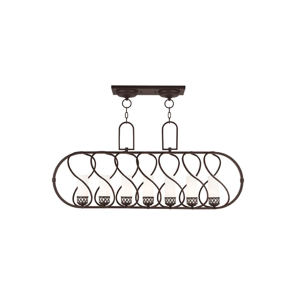 HomeRoots Seven Light Dimmable Chandelier - Modern Cylinder Shades for Stylish Dining Rooms & Living Spaces 687492