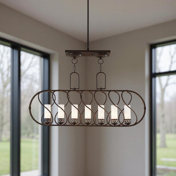 HomeRoots Seven Light Dimmable Chandelier - Modern Cylinder Shades for Stylish Dining Rooms & Living Spaces 687492